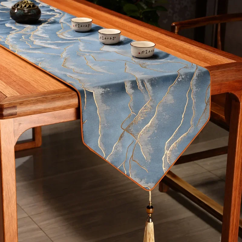 Chinese High-end Table Flag Gradient Light Luxury with Tassels Dust Long Tablecloth Banquet Party Hotel Decoration Table Runner