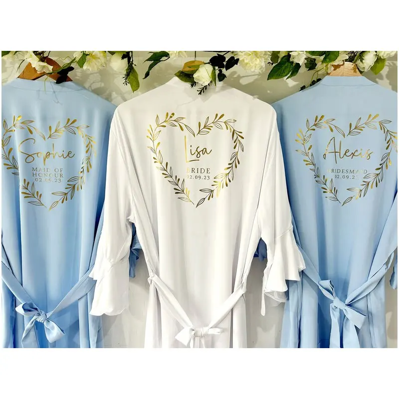 

Personalised Ruffle Bridal Party Robes Satin Silk Wedding Gown Sky Blue Bridesmaid Robes Birth Flower Bachelorette Party Kimonos
