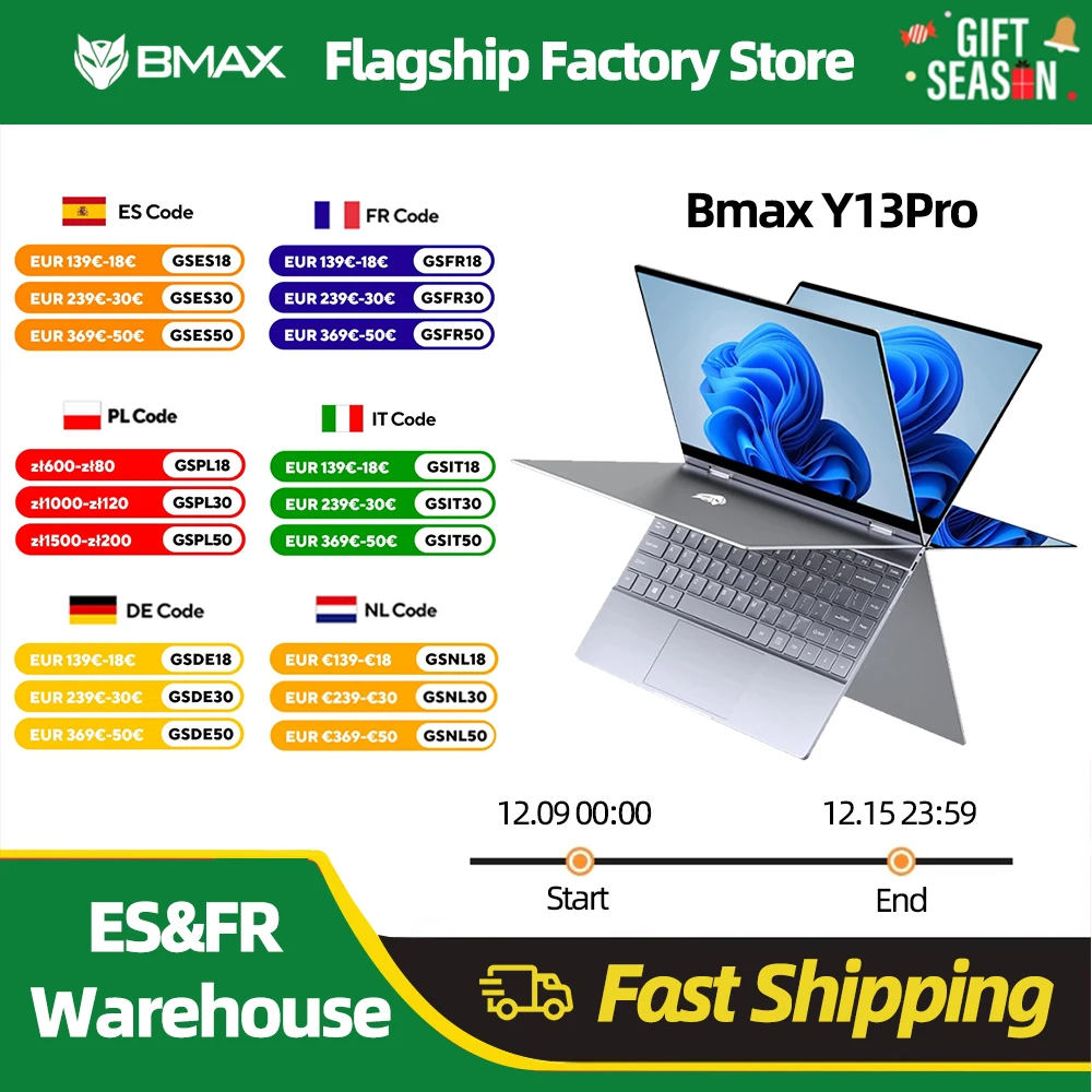 BMAX Y13PRO Y14 Laptop 13.3 14 inch Notebook Windows 11 16GB RAM LPDDR5 512GB SSD 1920*1080 IPS Intel N100 laptops Computer