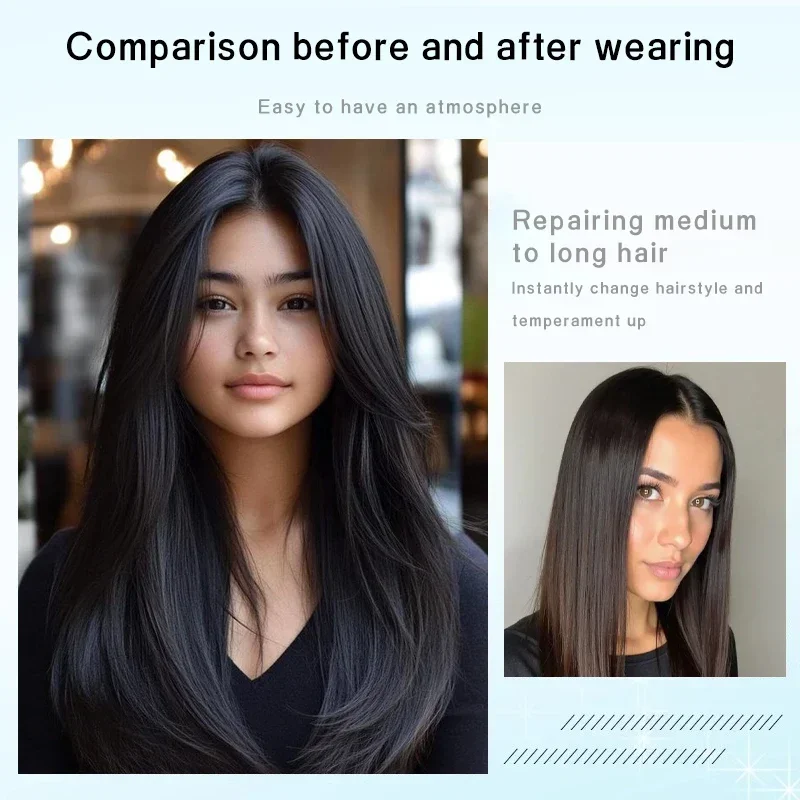 55cm 15X16cm Hairnet  Straight Mixed Real Hair Invisible 3D Toupee Clip in One Piece Hair Extensions Topper for Women Hair Loss