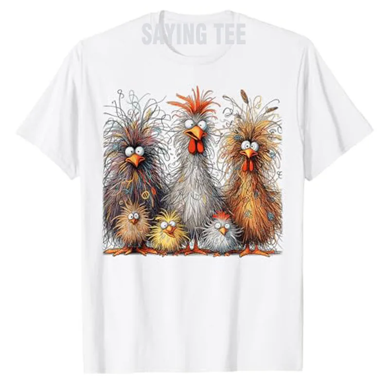 Eagerlys Colorful Funny Chicken Art, Crazy Chicken Family T-Shirt Humorous Graphic Outfit Short Sleeve Blouses Fashion Y2k Top