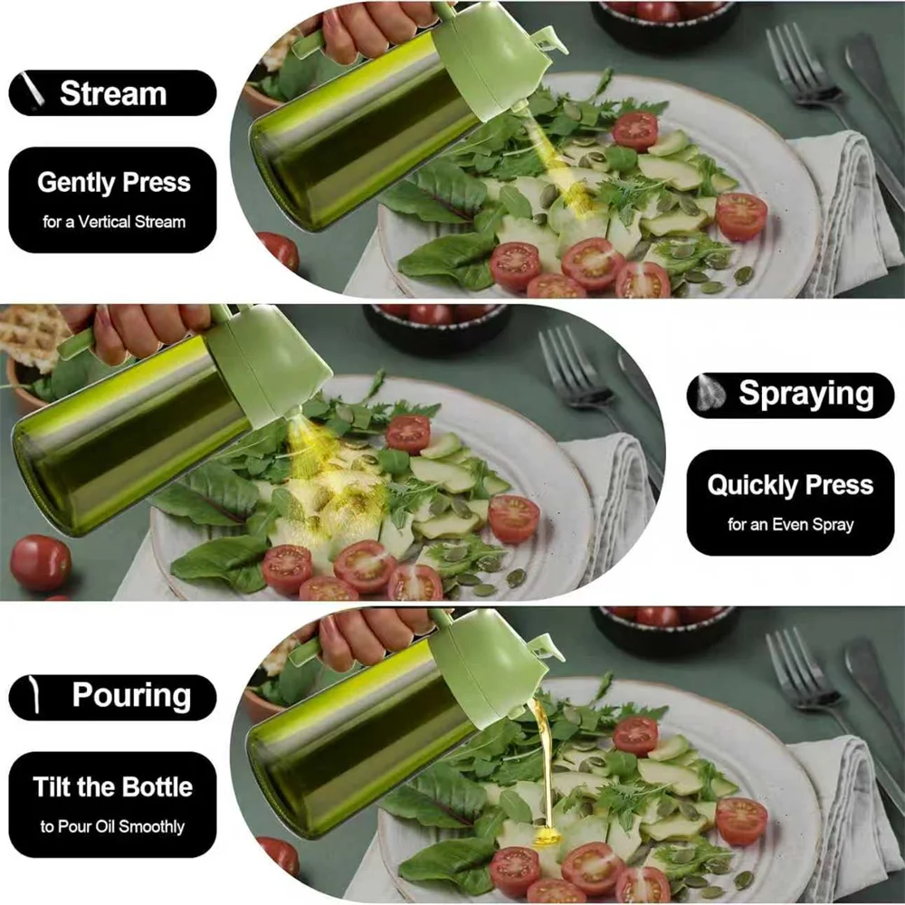 470ml Oil Sprayer for Cooking, 2-in-1 Glass Spray Bottle 2