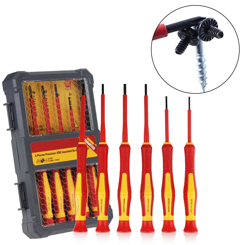 6PCS 145mm Insulated Screwdriver Strong Magnetic 1000V Tip Electrician Repair Tool Pp+tpr Screwdriver Tool Accessories