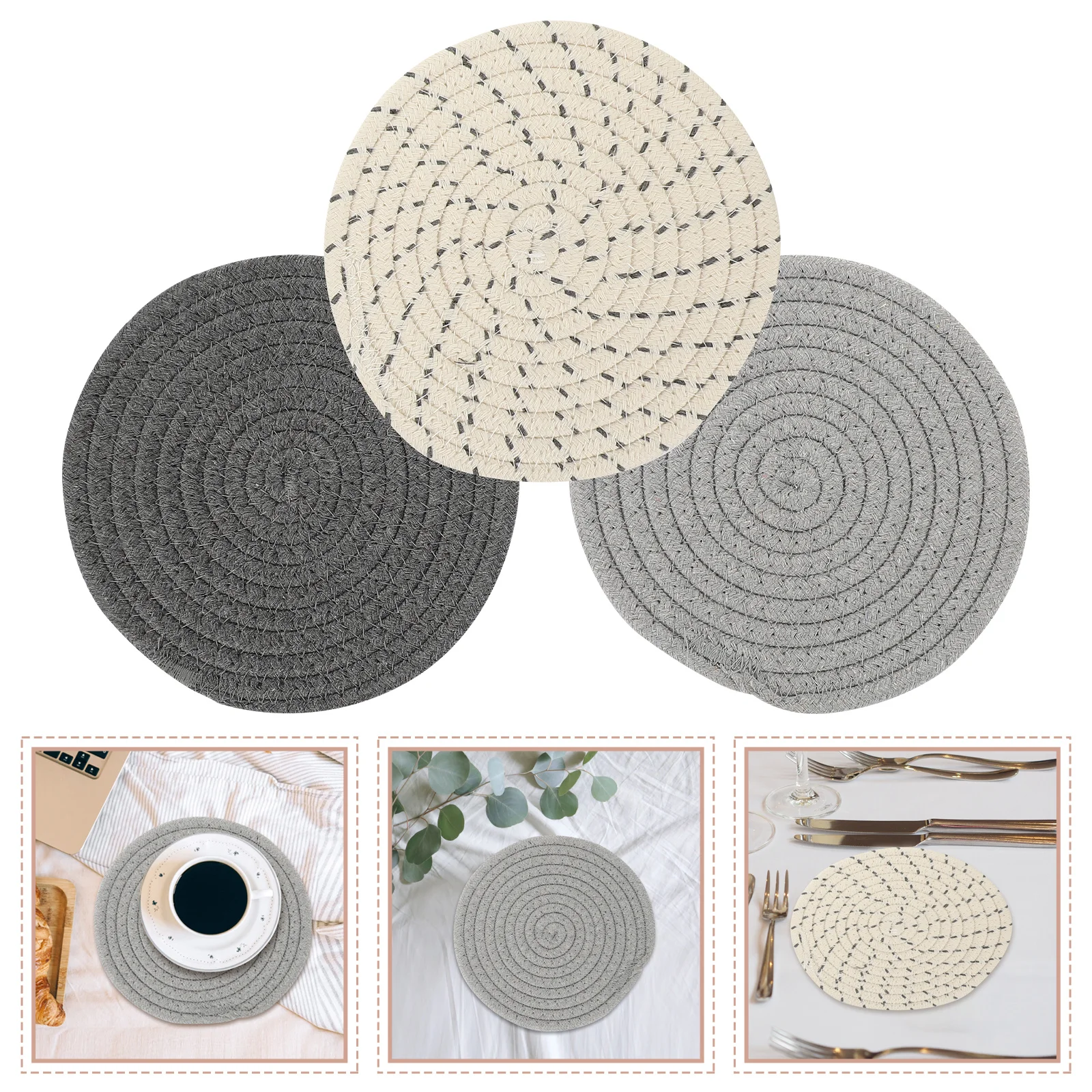 3Pcs Woven Placemat Set Heat-Resistant Table Mats for Home Kitchen Decor Anti-Scratch Protective Accessories