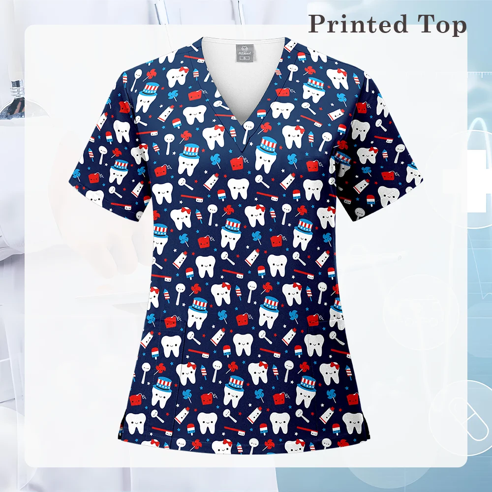 Fashionable S-XXL Pet Grooming Doctor Work Clothes Scrubs Workwear Men and Women Uniforms Wholesale Printing  Tops Shirts