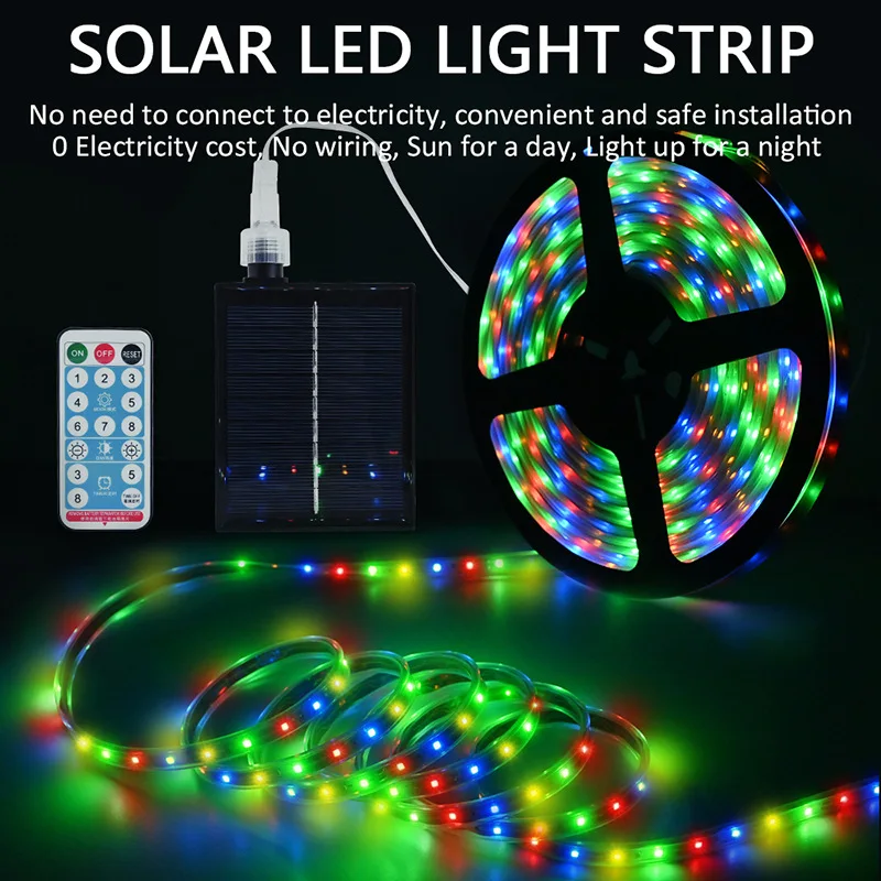 2835LED Solar Strip Lights Outdoor Fairy Leather Thread Lamp RGB 8 Mode Lighting for Christmas Decorative 2023 Wedding Party