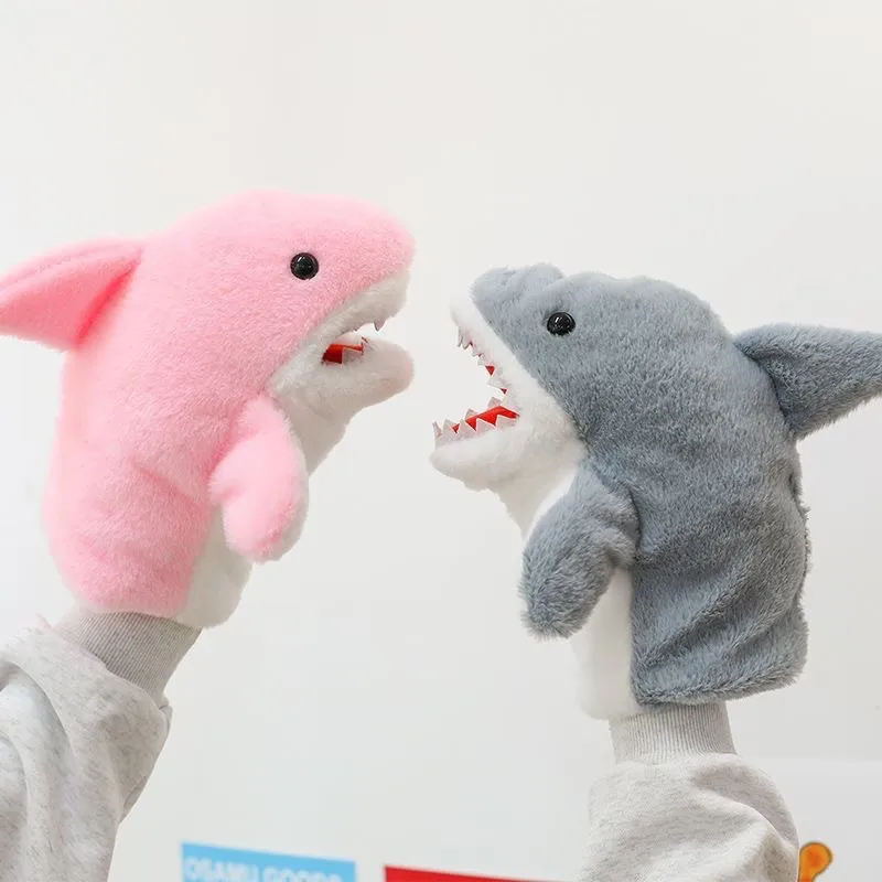 20cm Greedy Little Shark Hand Puppet Gloves With Open Mouth Plush Shark Hand Interactive Toy Battle Kids Children Gifts