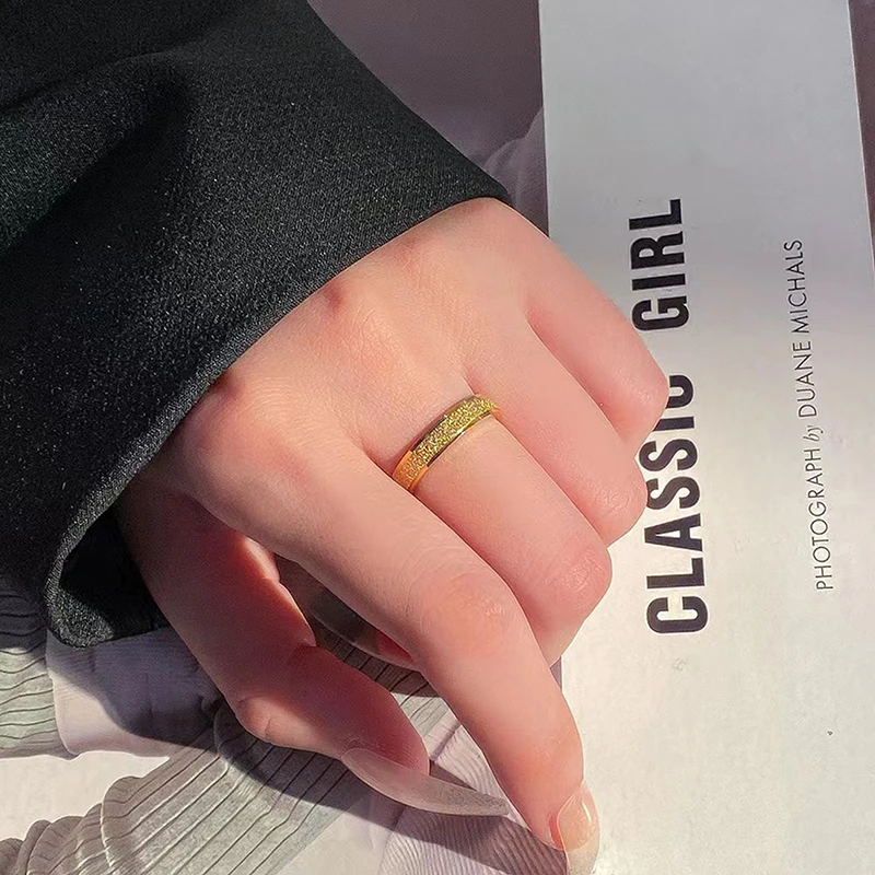 Stainless Steel Gold Color 4/6 Mm Frosted Finger Rings For Men Women Size 6-11# Wedding Band High Quality Jewelry Accessories