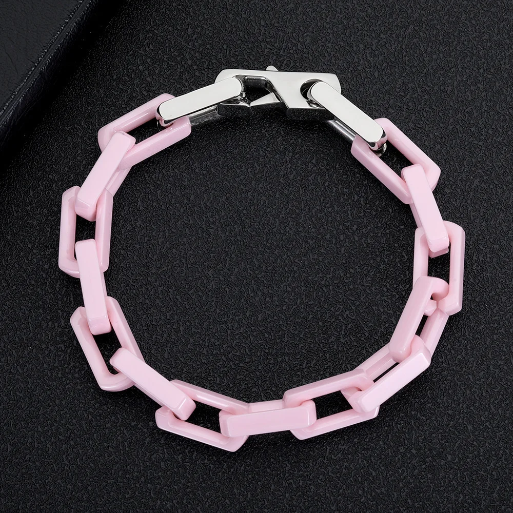 2024 Fashion High-end Color Matching Cuban Bracelet for Men and Women, Non-fading Ceramic Material Hip-hop Jewelry Accessories