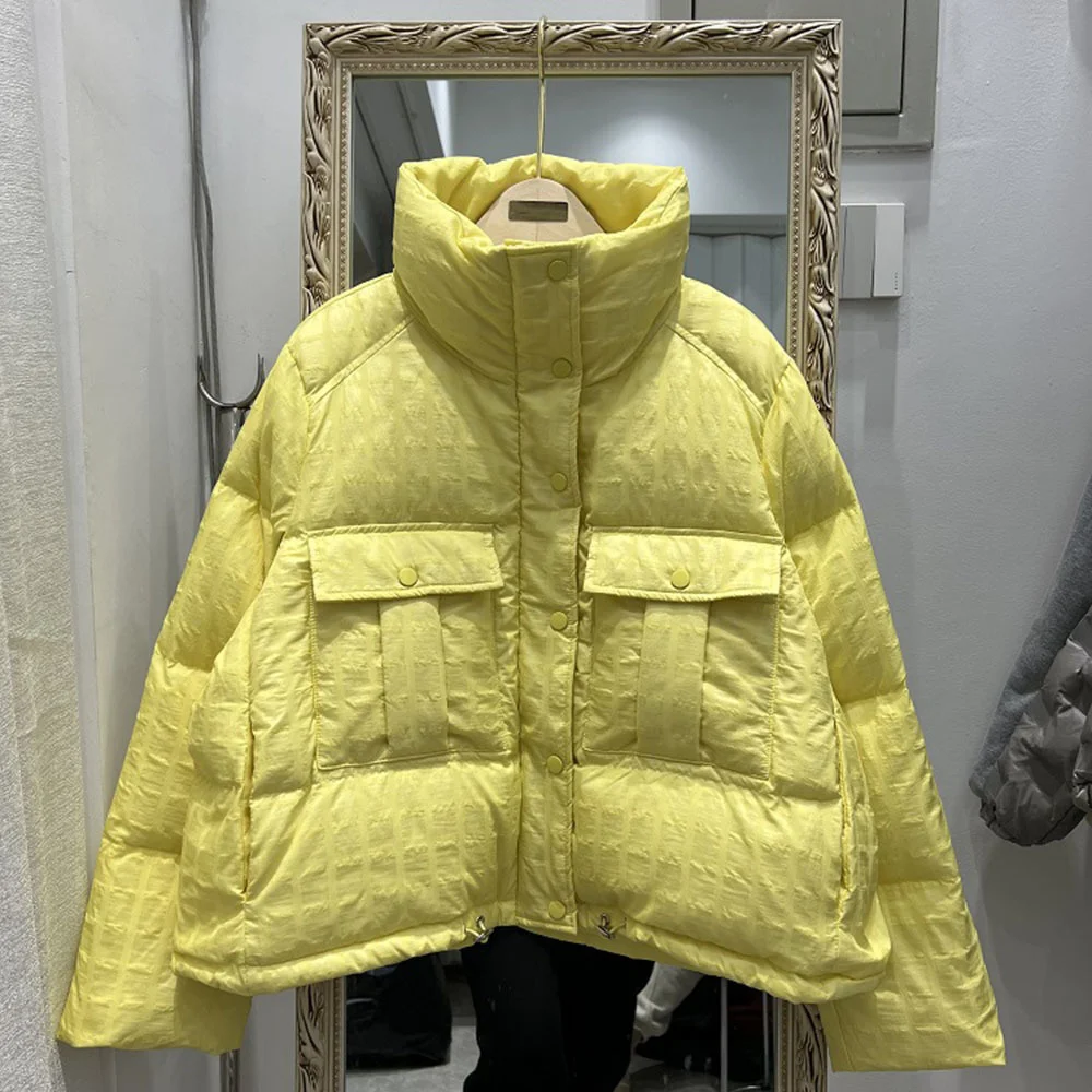 Collar Winter Stand-up Jacket Female 2023 Fashion Loose Short Candy Color Ladies White Duck Down Coat Warm Outerwear Parka