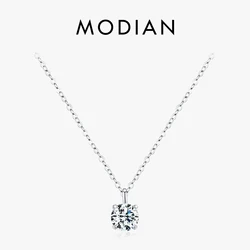 MODIAN-Collier Moissanite serti griffes 1CT pour femme, couleur D, pendentif diamant de laboratoire VVl's, argent regardé 925, bijoux de mariage