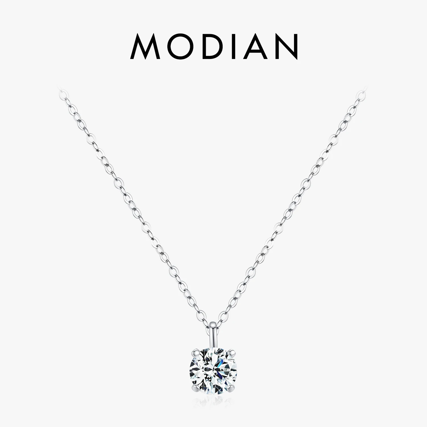 MODIAN 1CT Prong Setting Moissanite Naszyjnik D kolor VVS1 Lab Diamentowy wisiorek dla kobiet 925 Sterling Silver Biżuteria ślubna