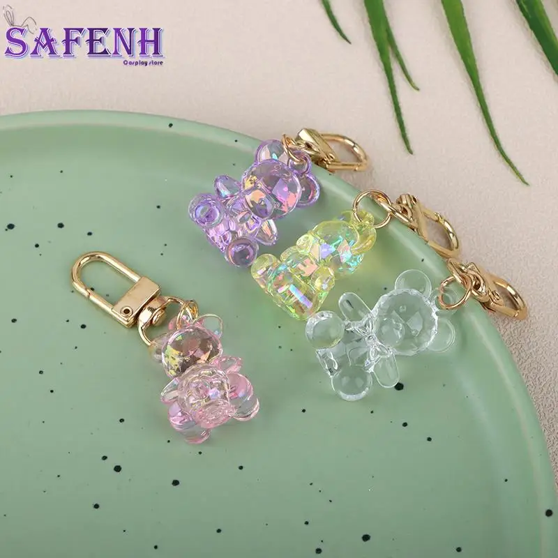 Cute Crystal Bear Keychain Friendship Gift Kawaii Airpods Key Chain Accessories pink/blue/purple/Transparent