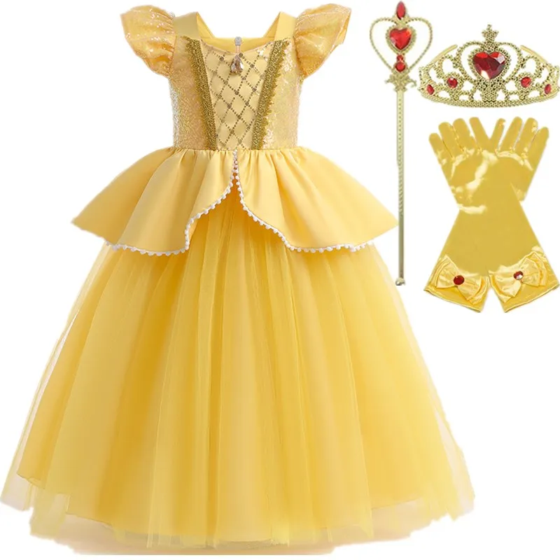 Fantasia Tangled Girls Princess Dress Halloween Cartoon Cosplay Elsa Bella Costume for Children Disguise Carnival Party Dress Up