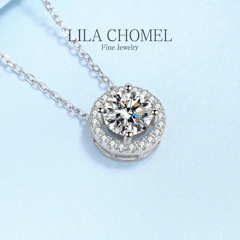 Luxury PT950 Platinum ladys exclusive style vvs1 Dcolor Women's Necklace Classic Rond Cut Halo Brilliant Moissanite Pendent girl