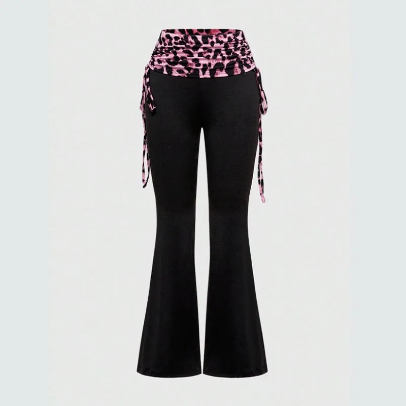 Y2K High Street Classic Aesthetics Pant Long Pants American Retro Leopard Print Splicing Hot Girl Fashion Personality Slim Pant