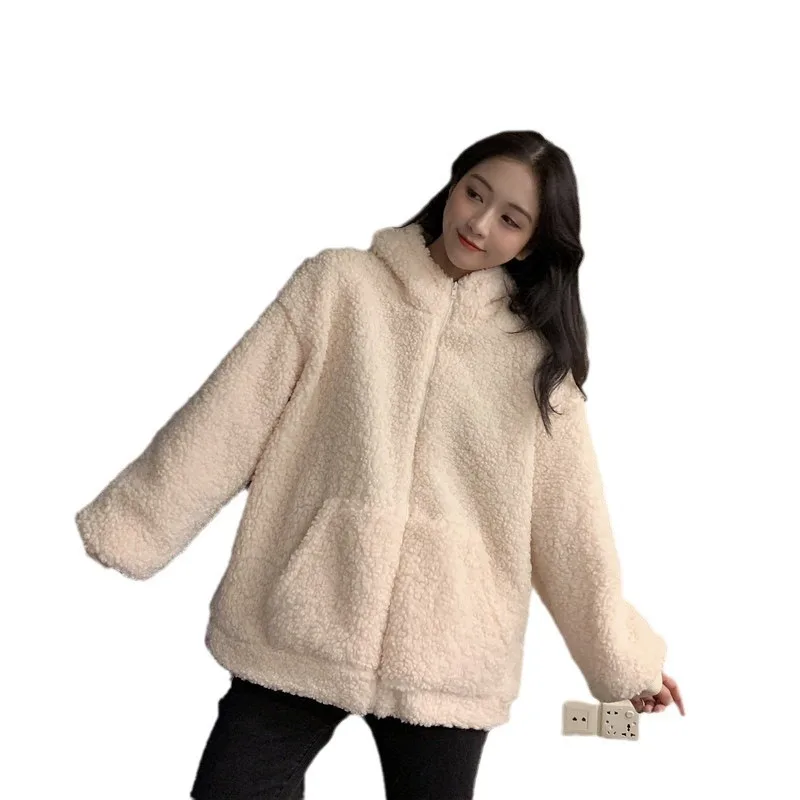 Cute Lamb Plush Teddy Bear Ear Hooded Sweatshirt For Women In Autumn And Winter 2024 New Student Cardigan Zipper Jacket