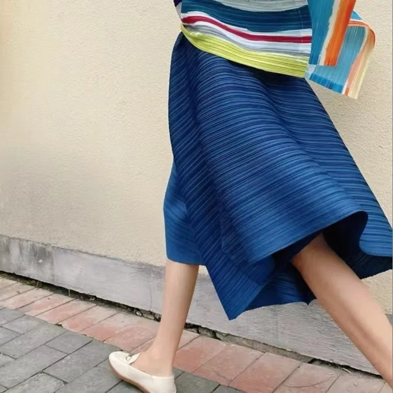 2024 New Arrival Spring Summer Women Casual Loose Elastic Waist Asymmetry Design A-line Skirt High Waist Mid-calf Skirts P54