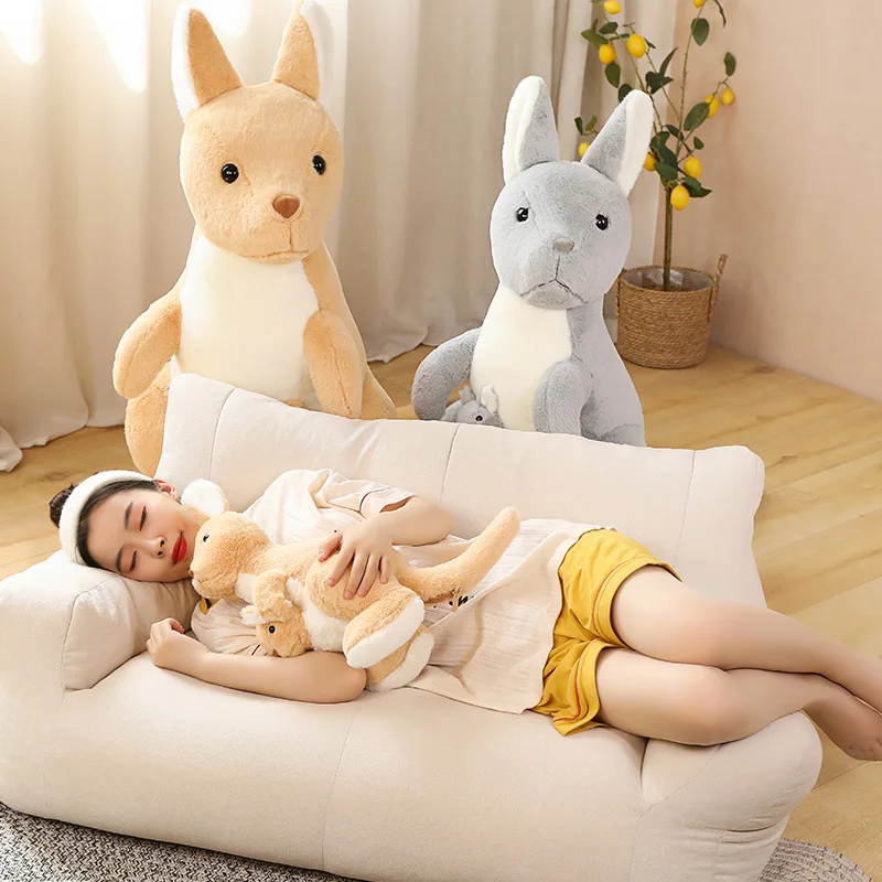 Cute Mother & Child kangaroo Plush Toys Kawaii Big Size Kangaroo Plushie Pillow Stuffed Dolls for Children Baby