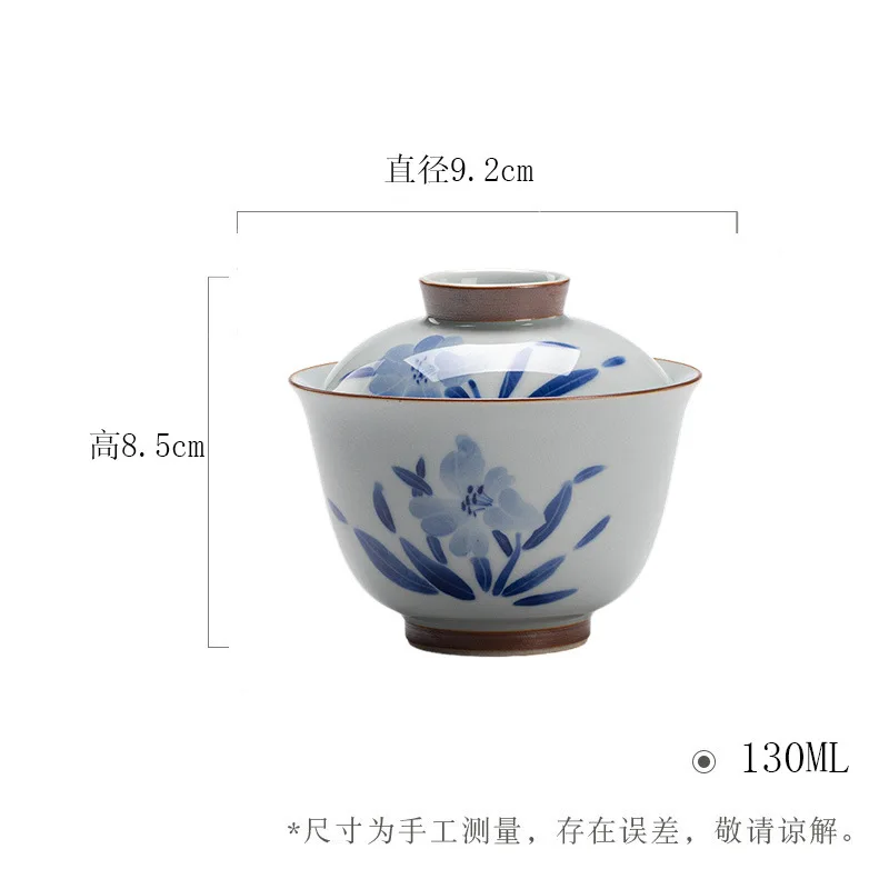 

Underglaze Hand-painted Blue and White Ceramic Bowl Lily Flower Antique Kung Fu Tea Set Household Gaiwan