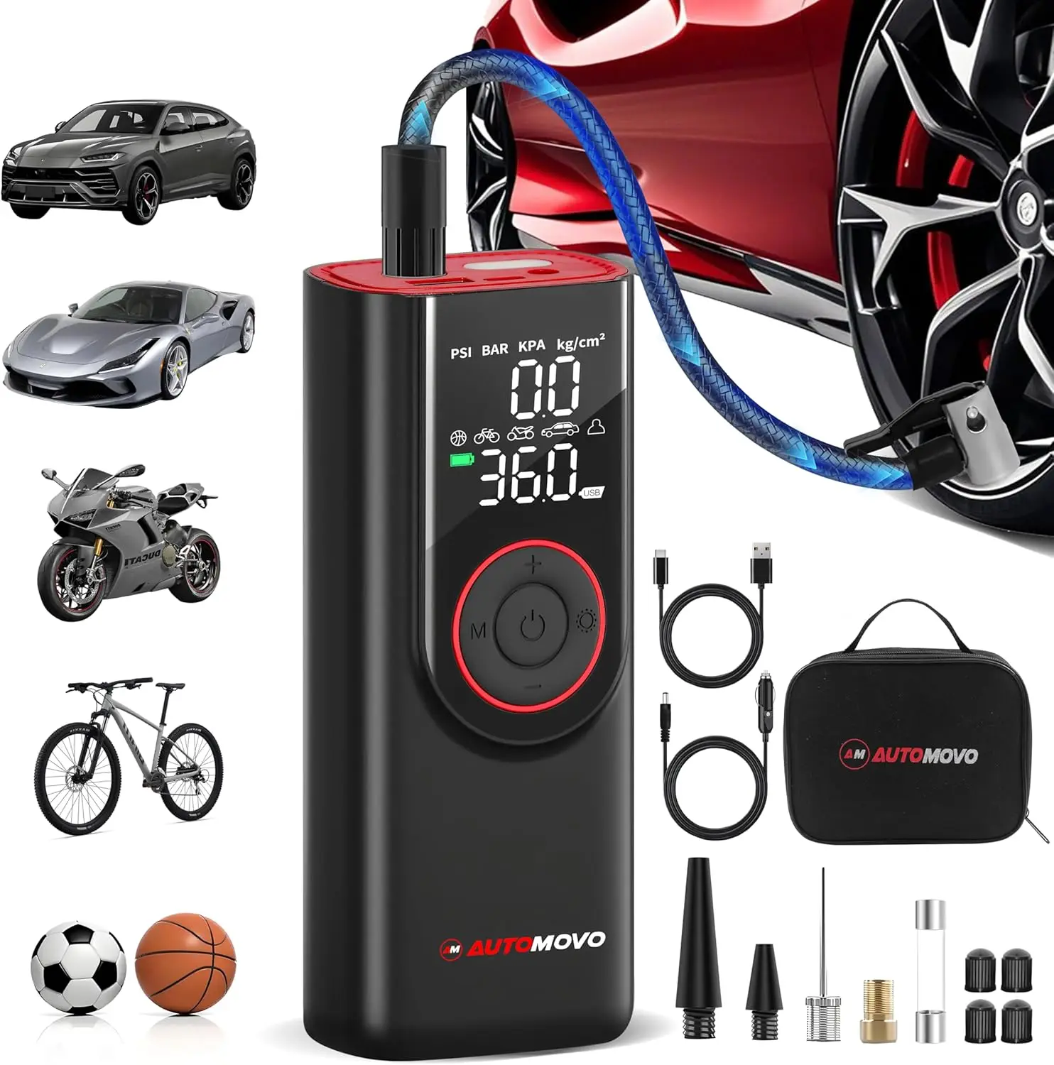 

Portable Tire Inflator 3X Faster, 150PSI Air Pump with Digital Gauge & LED Light for Car, Motorcycle, Bike, Ball