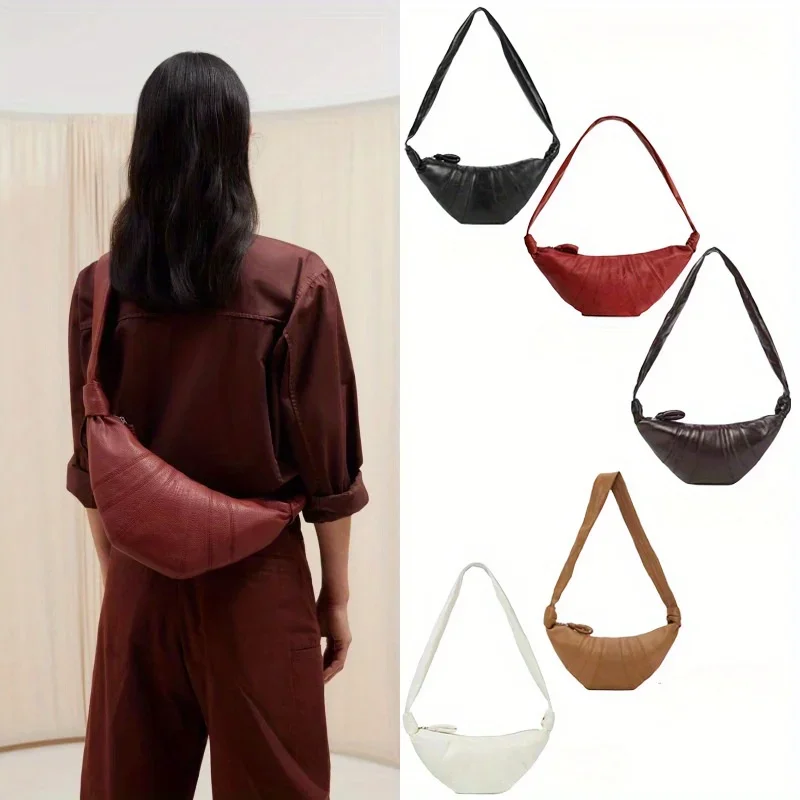 

New Unisex Croissant Bag-2025 New French Style Niche Croissant Bag Oblique Span Lazy Croissant Leather Single Shoulder Bag