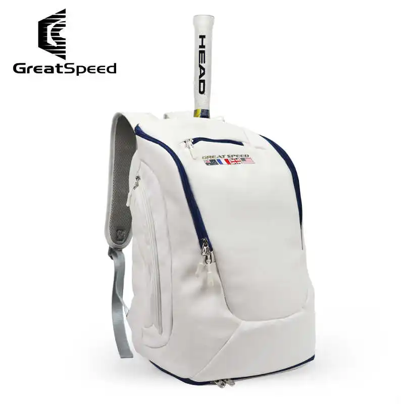 GreatSpeed Tennistasche, Badminton-Rucksack, separates Schuhfach für Herren und Damen, modische weiße Farbe