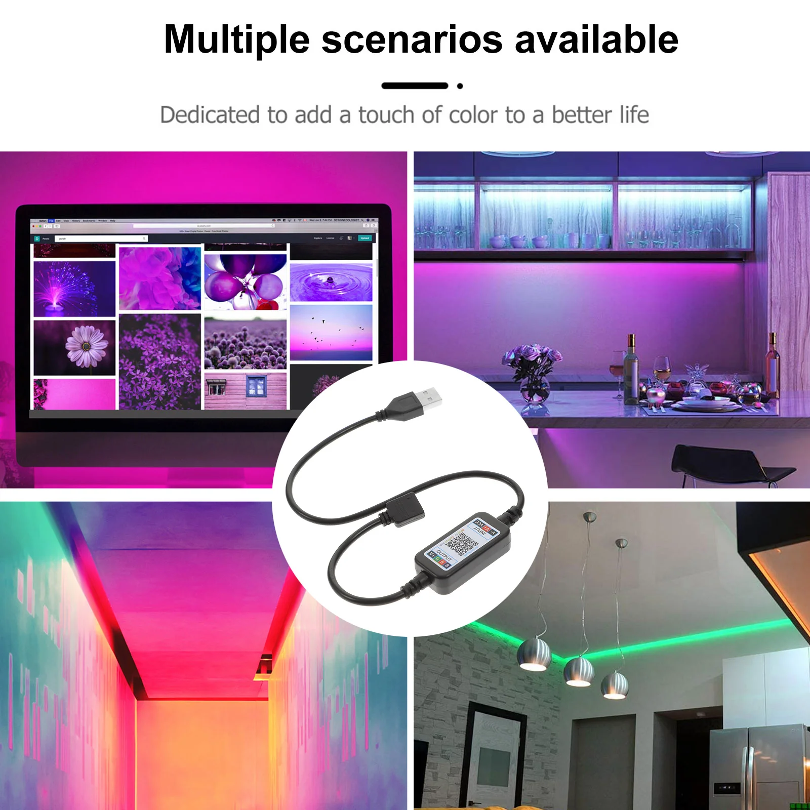 

Wireless 4-Pin LED Controller USB Powered Smart Rgb Strip Light Controller Multi-Color Timing Music Mode for Game Room