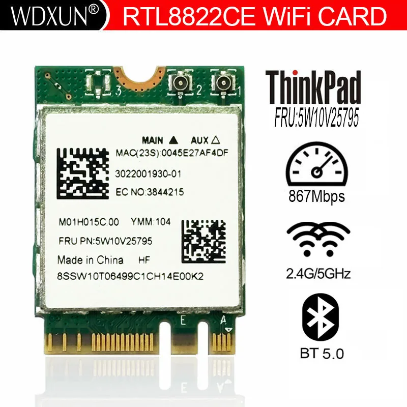 RTL8822CE 8822CE 802.11AC wireless WiFi 867Mbps Bluetooth 5.0 NGFF FRU 02HK703 network card For Lenovo E460 E465 E470 E475 E560