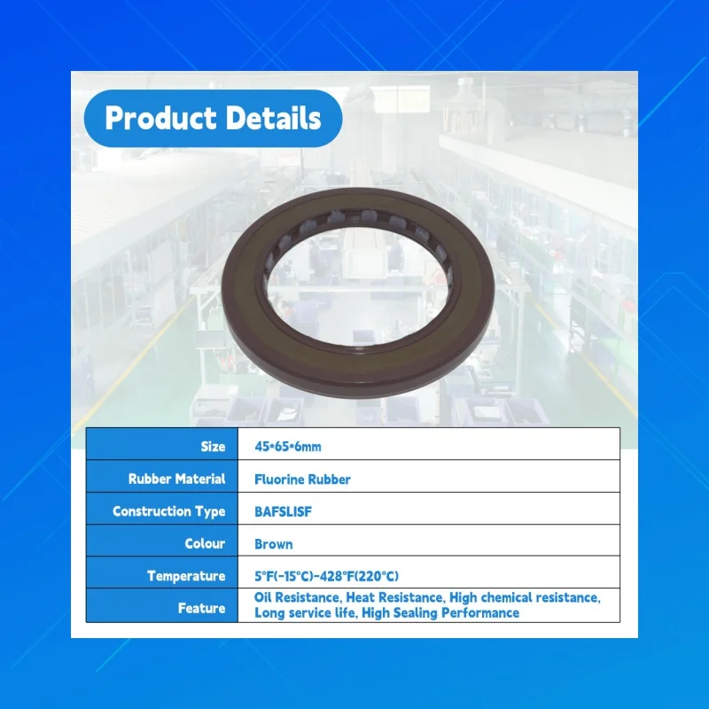 

Size:45x65x6mm.BAFSLISF style,DMHUI high-quality FKM hydraulic motor oil seal,applicable to Hydraulic pump motorSize:45*65*6mm