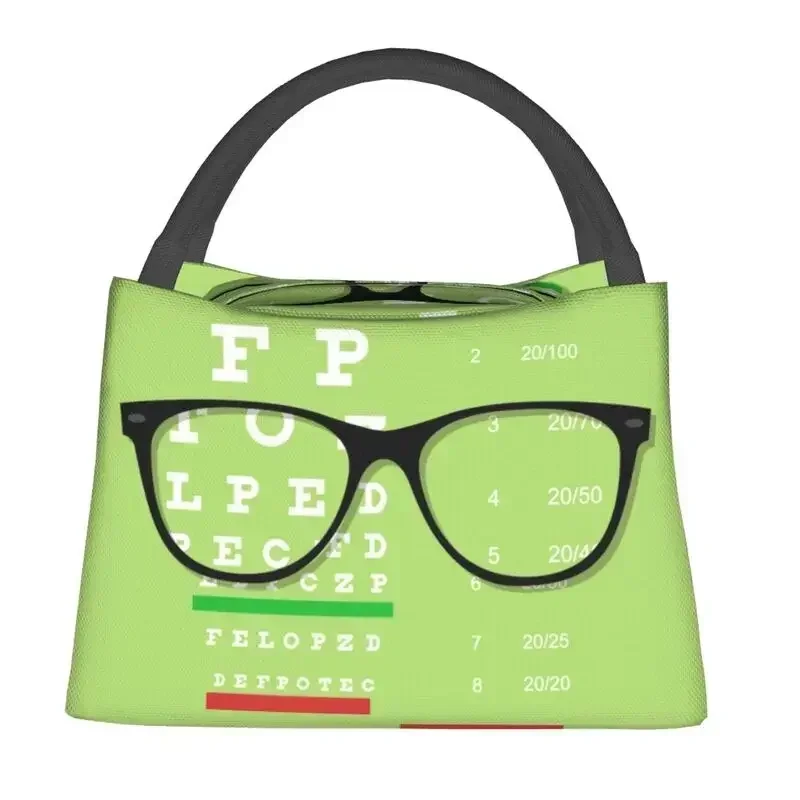 Eye Glasses Chart Insulated Lunch Bags for Work Office Portable Thermal Cooler Optometrist Vision Exam Lunch Box Women Tote Bags