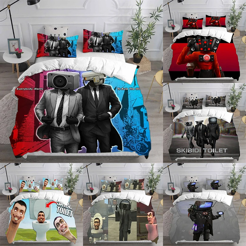 

Skibidi комплекты постельного белья для туалета, одеяло, постельное белье, пододеяльник с наволочкой, Наборы украшений для Хэллоуина, спальни, детский подарок на день рождения