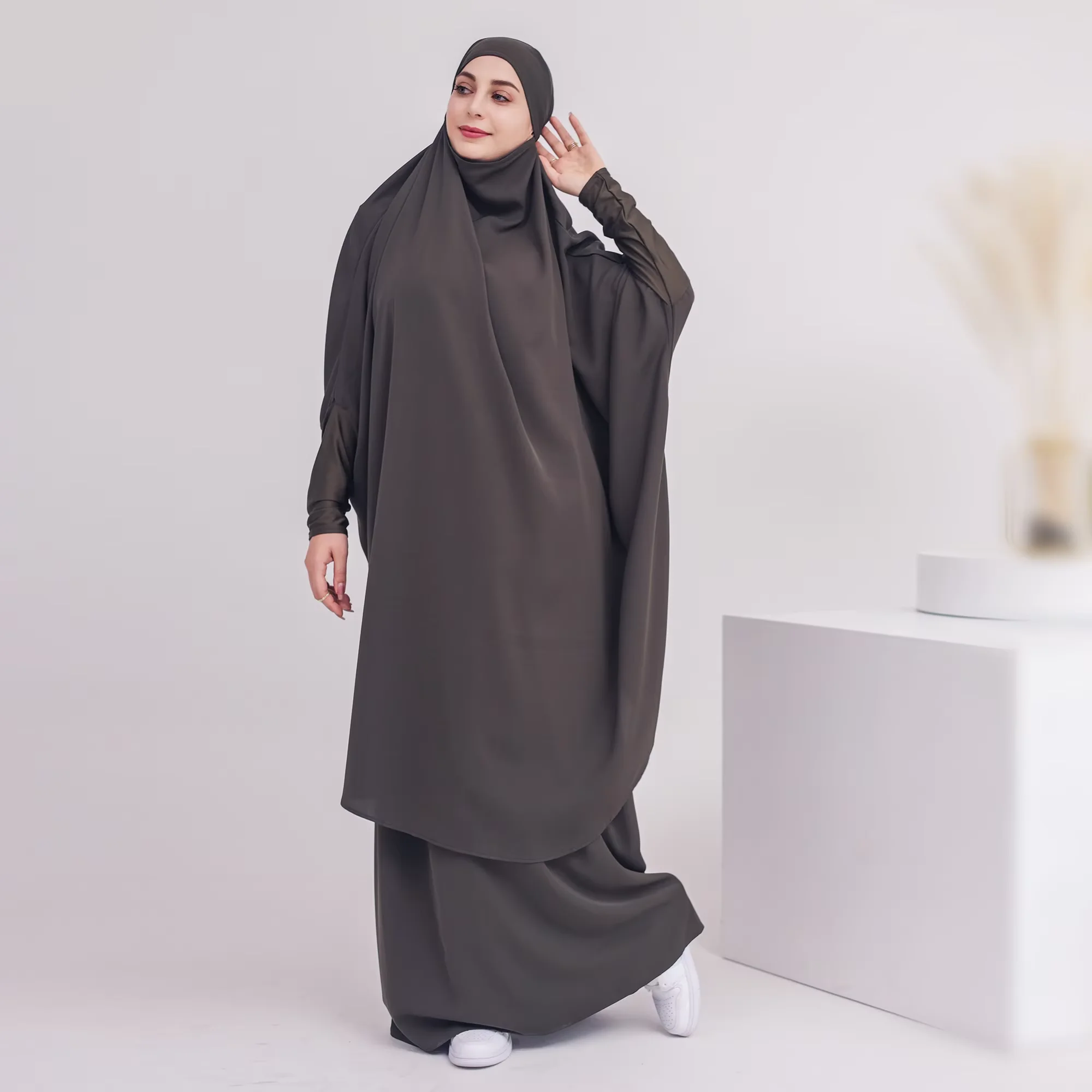 

Ramadan 2 Piece Robe Long Khimar Set Abaya Muslim Women Prayer Garment Dubai Saudi Prayer Dress 2 Piece Skirt Sets Eid Niqab