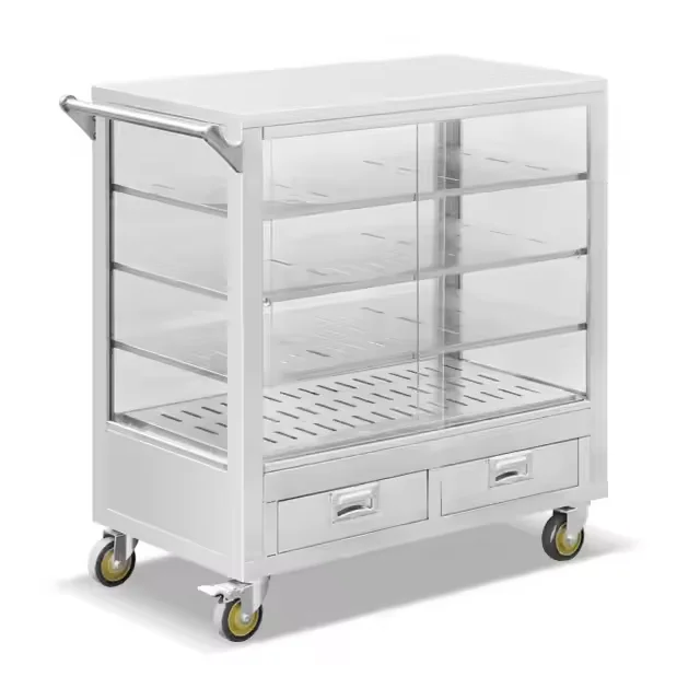 2PCS Stainless Steel Dim Sum Serving Trolley 4 Tiers Food Trolley Cart For Restaurant Kitchen