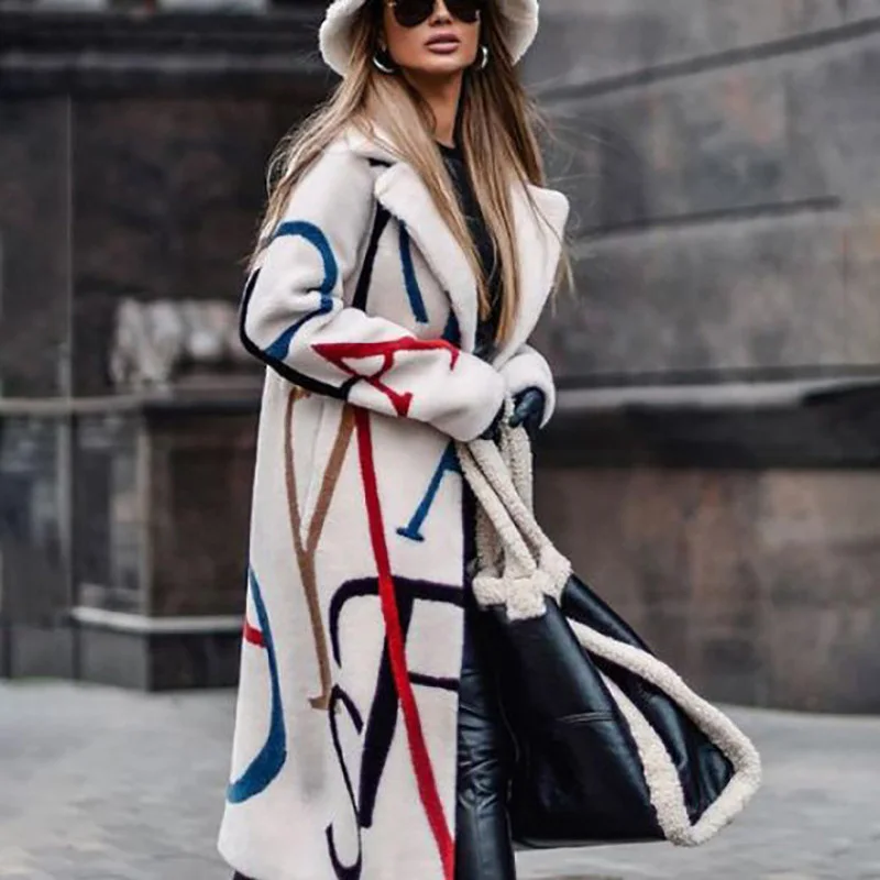 

Printed Reverse Coat Women Autumn Winter 2021 Long Vest Top Leisure Long Sheepskin Loose Coat Fashion Women Long Coat