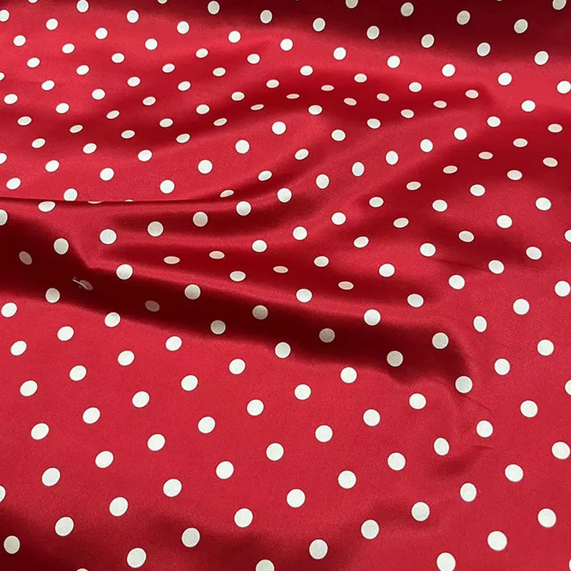 Polka Dot Printing Elastic Silk Satin Fabric