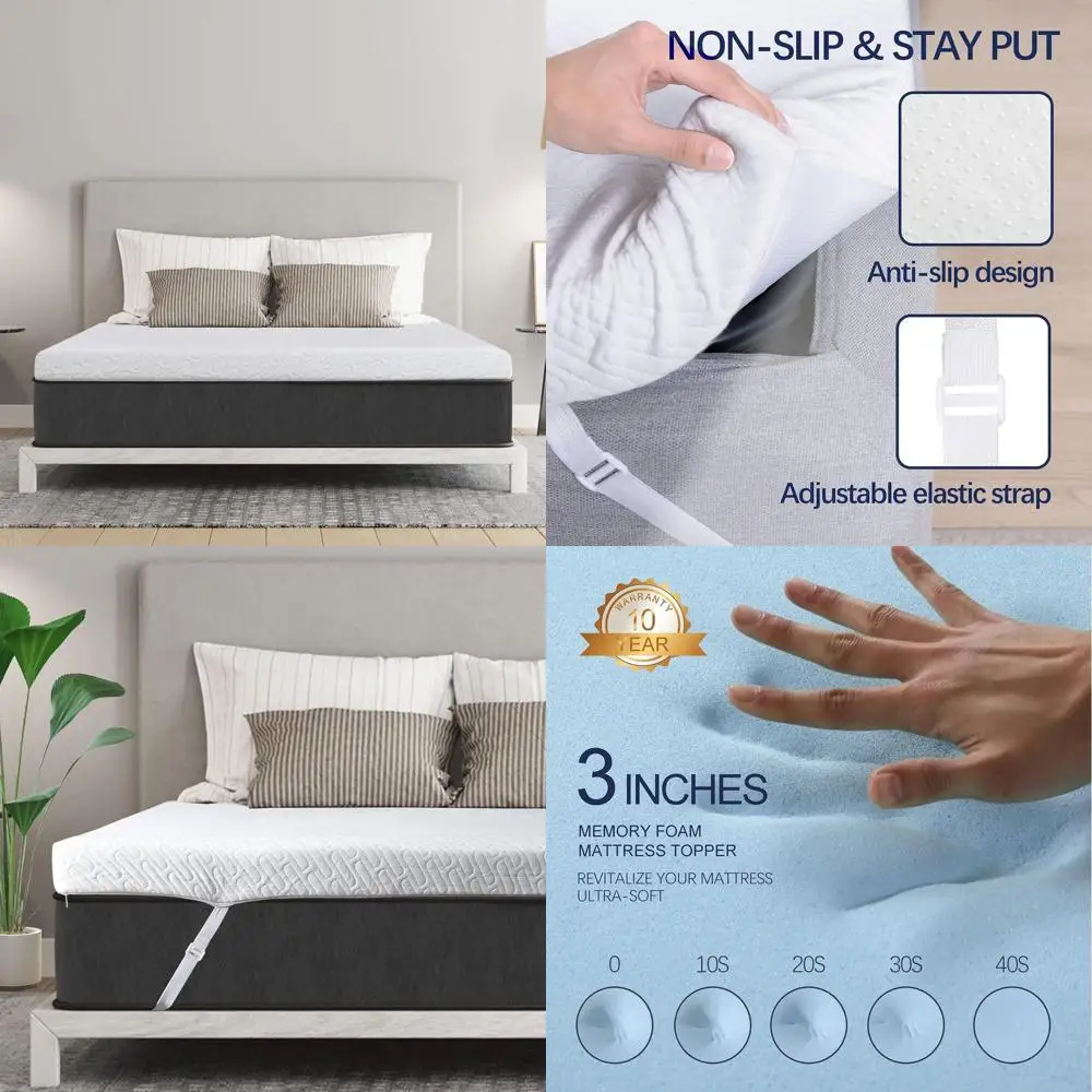 Colchón de espuma viscoelástica de Gel de 3 pulgadas, almohadilla refrescante de alta densidad tamaño Queen, almohadilla de cama con alivio de presión (con extraíble y lavable)