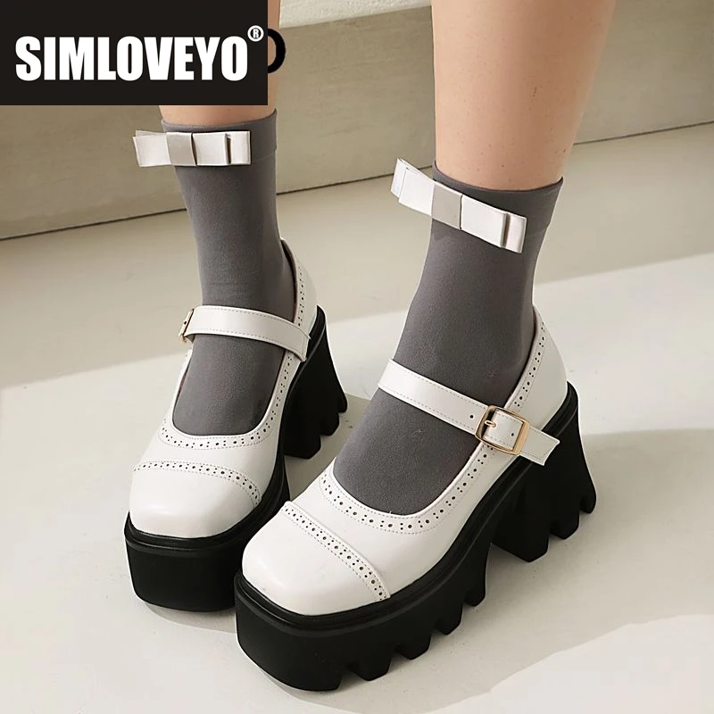 

SIMLOVEYO Винтажные женские туфли-лодочки Мэри Джейн с квадратным носком на массивном каблуке 8,5 см на платформе 4,5 см с пряжкой и ремешком, большие размеры 42 43 Повседневная обувь
