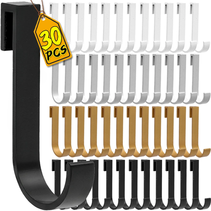 

1/30PCS J-Shaped Movable Rail Hooks Aluminum Alloy Storage Rack Clip-on Hook Multipurpose Bathroom Kitchen Hanging Storage Tools