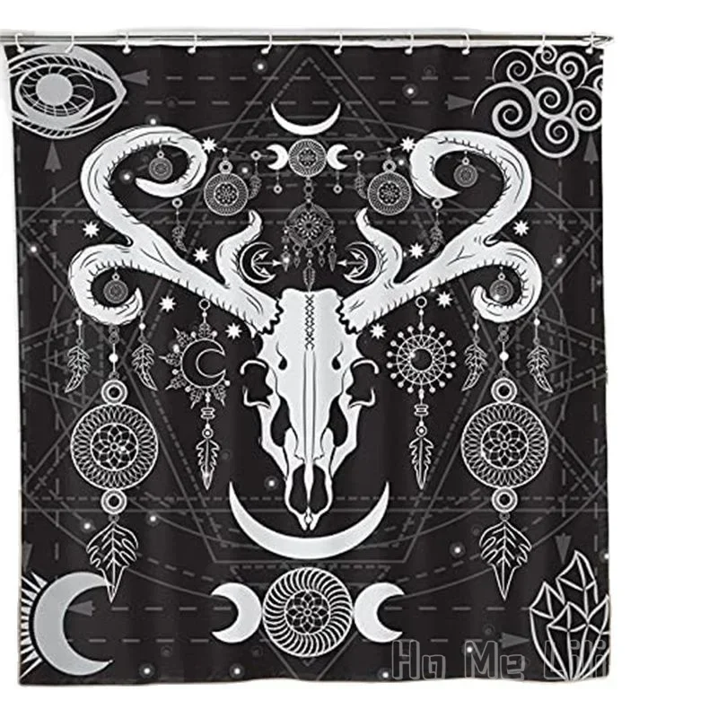 By Ho Me Lili Shower Curtain Astrology Moon Mystery Black And White Deer Witchy With Hooks Waterproof Home Hotel Bathtub Decor