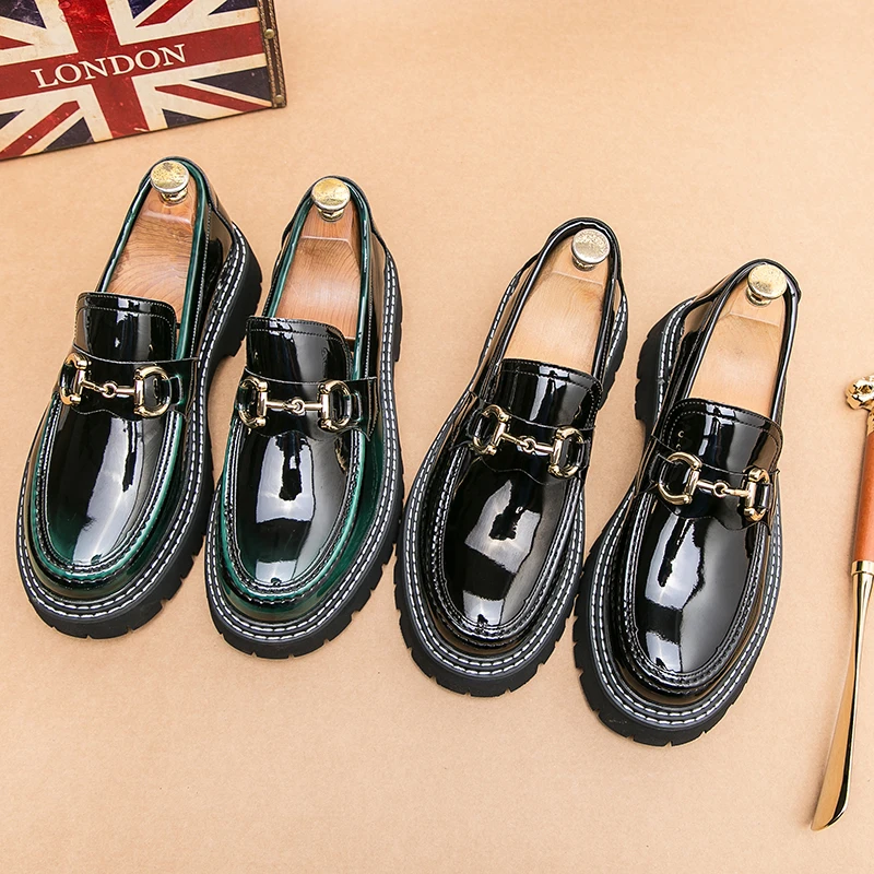 New Man Penny Shoes Spring 2023 New Patent Leather Men Lazy Shoes Student Platform Slip-On Height Increasing Loafers For Men