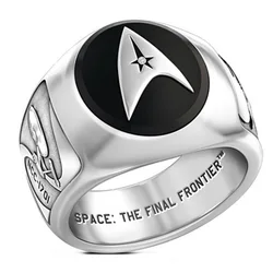 Classic Silver Color Star Trek Black Enamel Ring for Men Personality Starship Enterprise Metal Rings Fans Cosplay Party Jewelry