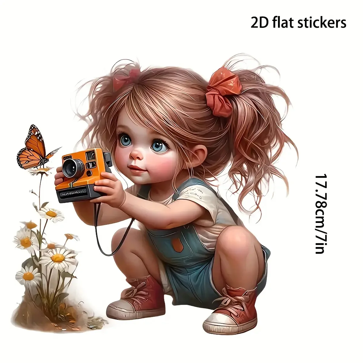 2D Flat Girl With Camera Butterfly Vinyl Sticker,Decal for Car Laptop Water Bottle Truck Motorcycle Window Wall Cup,Holiday Gift