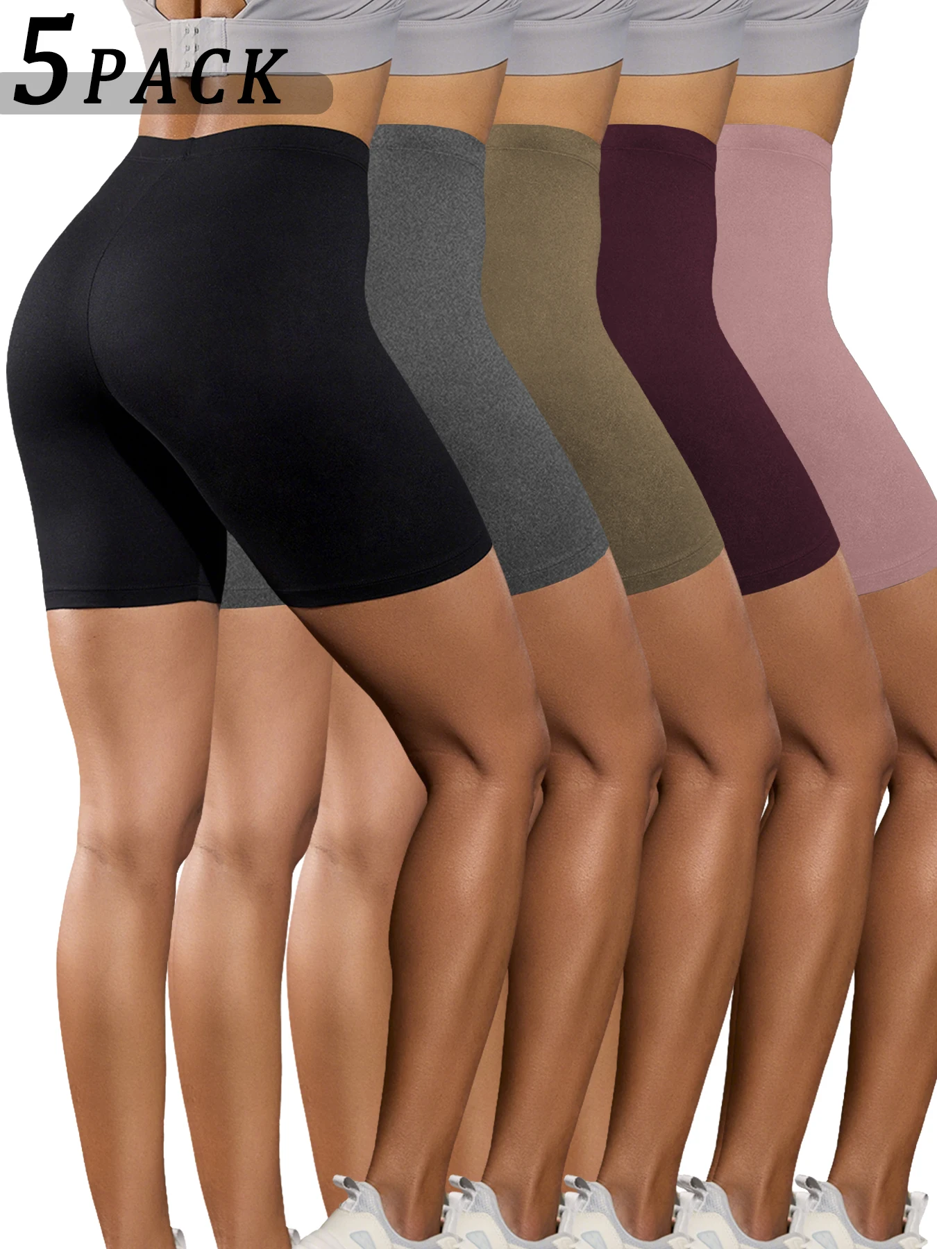 

5 Pack Women's Super Soft Biker Shorts High Stretchy No See Through Workout Running Yoga Athletic 6"Inseam Push Up Gym Fitness