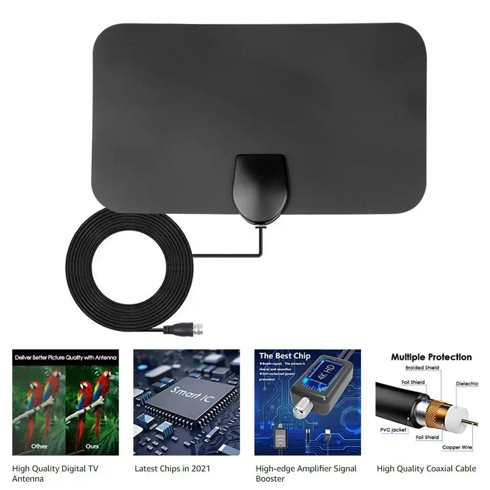 HD Mini Digital TV Antenna 2024 New Amplified HDTV Cable Antenna 4K DVB-T2 Ground Antenna Signal Booster for Smart TV 170-862MHz