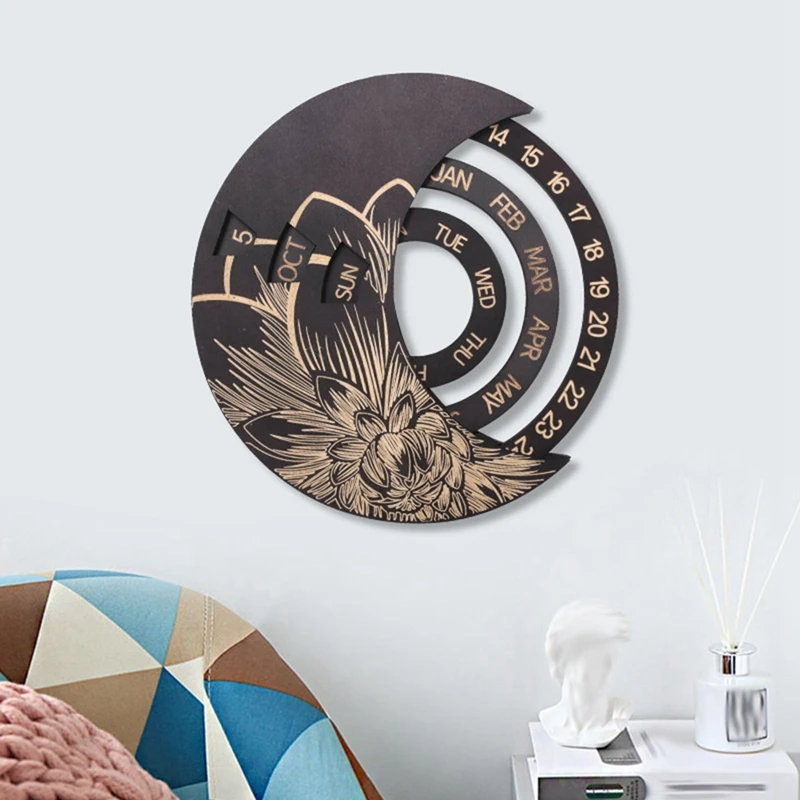 

Wooden Round Perpetual Calendar Creative Wooden Wall Calendar Wall Hanging Crafts Decorative Handicraft Decoration