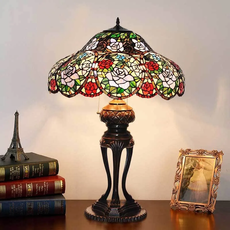 

22 inch all copper, large living room table lamp rose, villa, handmade stained glass lamp