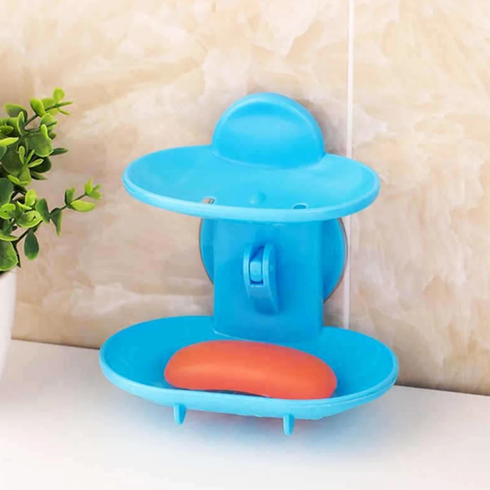 1 Pc 14cm X 10cm X 13cm Trendy Hot Selling Bathroom Double Layers Strong Sucker Soapbox Soap Draining Holder Soap Dish