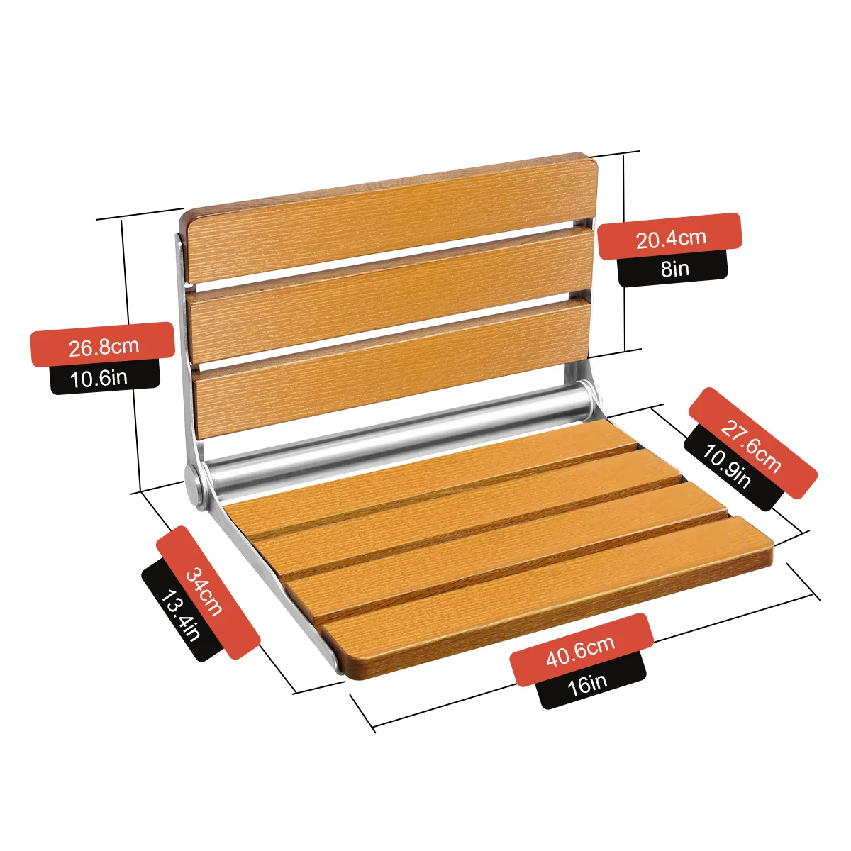 Foldable Wall Mount Shower Stool Made of Plastic Wood, Heavy Black Bath Seat for Bathroom Showering & Hallway Foot Rest
