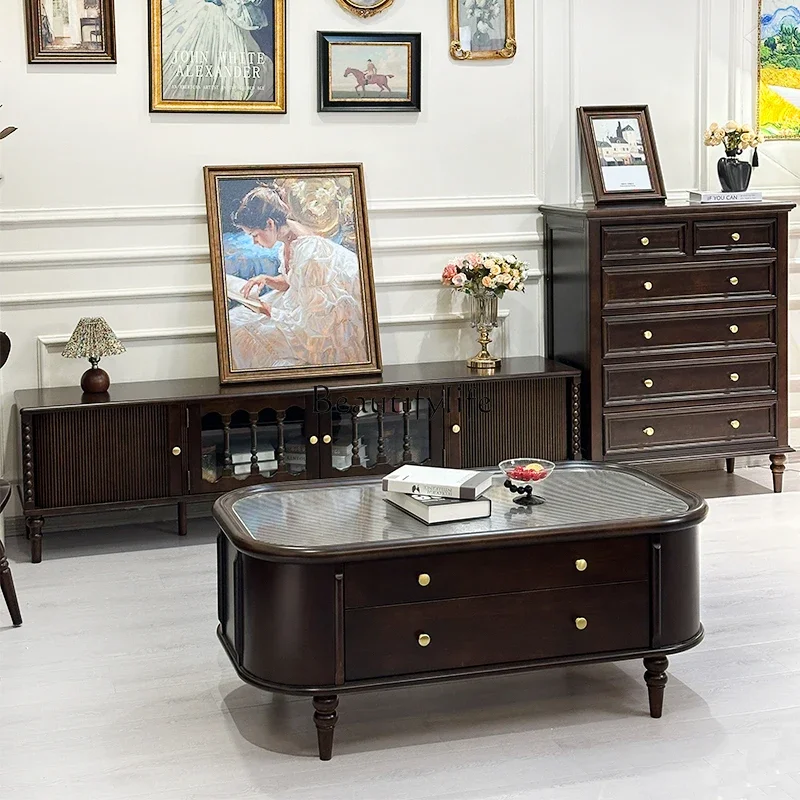 

yj19 American Style Pure Solid Wood Coffee Table for Home Living Room Tea Table Vintage Small Apartment French Style
